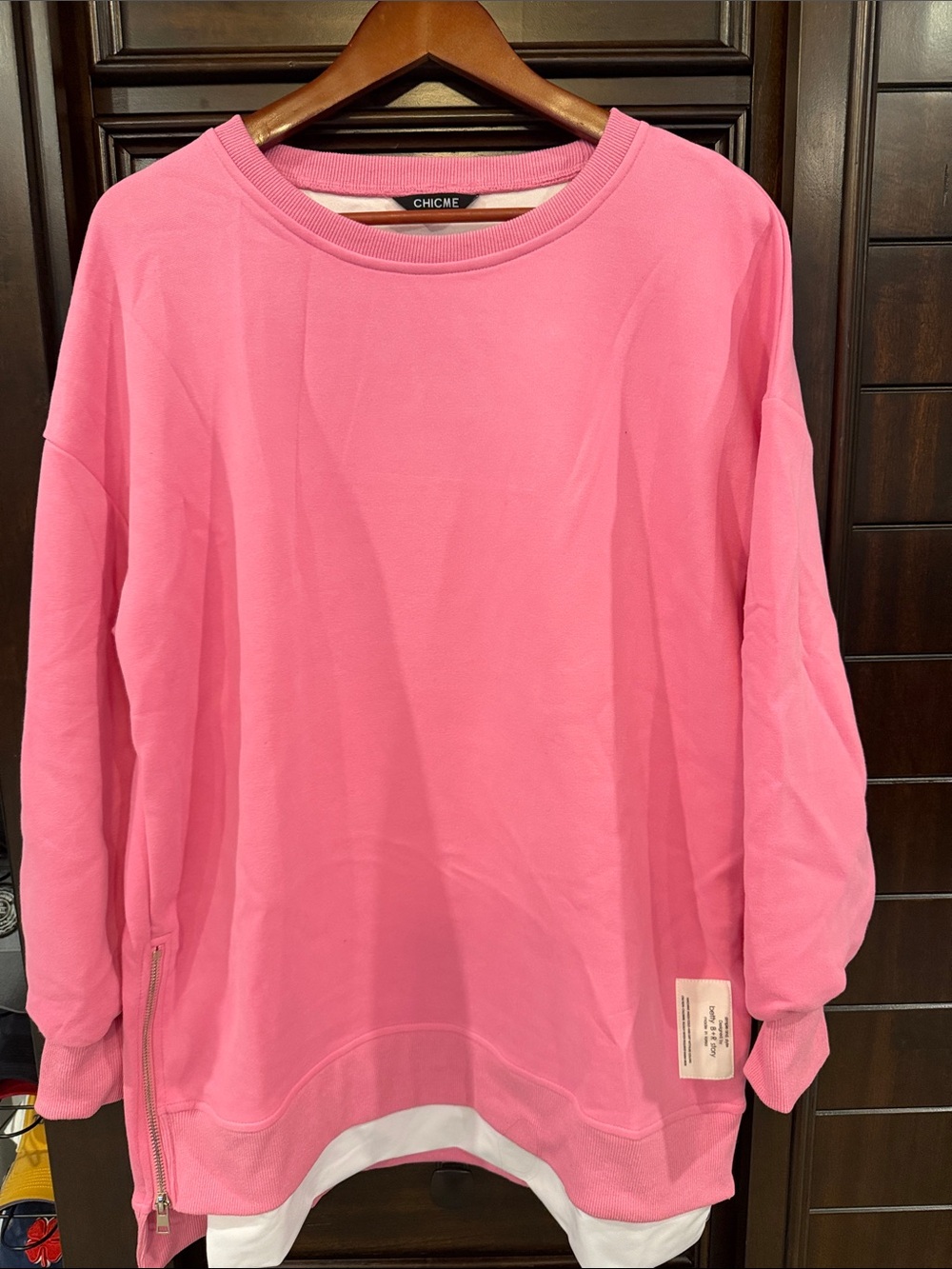 chic Hot Pink Women's Zip-Accent Pullover Sweatshirt